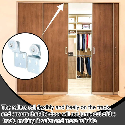 4 Pack Sliding Closet Door Roller Kit With Screws For Top Hung Bypass Wardrobe Doors, offset 1/2 inch and 3/8 inch, installed view