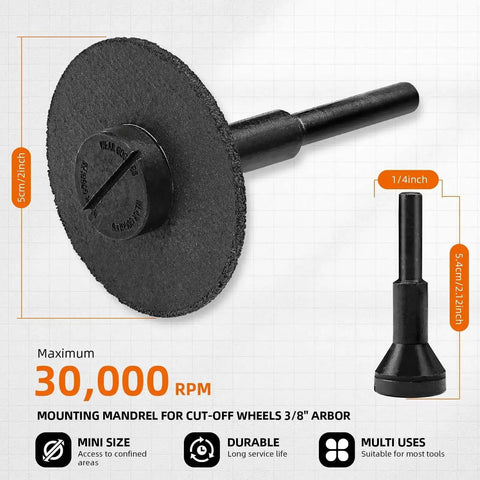 2 Inch Die Grinder Cut Off Wheels With Three Eighth Inch Arbor Mounting Mandrel Holder For One Quarter Inch Stem Mini Metal Cutting Discs