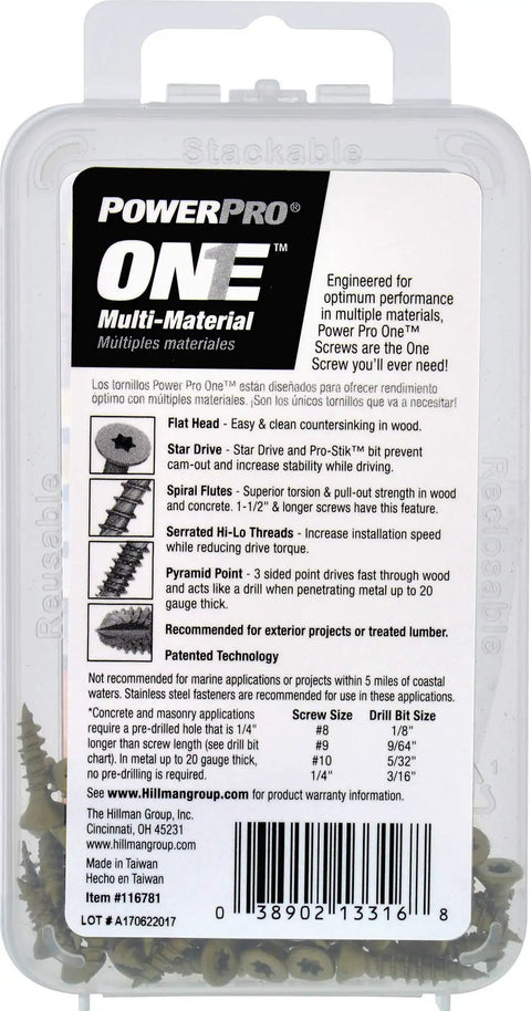 Back view of All Purpose Multi Material Flat Head Screws Epoxy Coated Bronze Steel For Wood Metal Concrete Drywall And Plastic No Pre Drilling Required #6 x 5/8 Inch 50 Pack