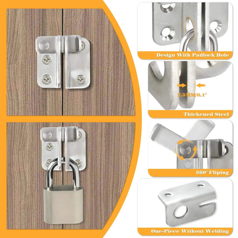 Heavy Duty Stainless Steel Flip Gate Latch For Shed Doors And Barn Fence Locks With Brushed Finish Size S shown on wooden door