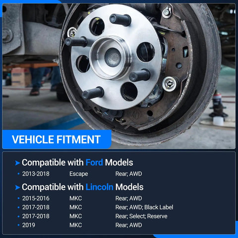Rear Wheel Bearing And Hub Assembly For Ford Escape Awd 2013-2018 And Lincoln MKC 2015-2019, 5 Lug With ABS, rear view