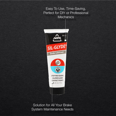 AGS SIL-Glyde 4 oz silicone brake lubricant tube with red label for disc brake squeal prevention
