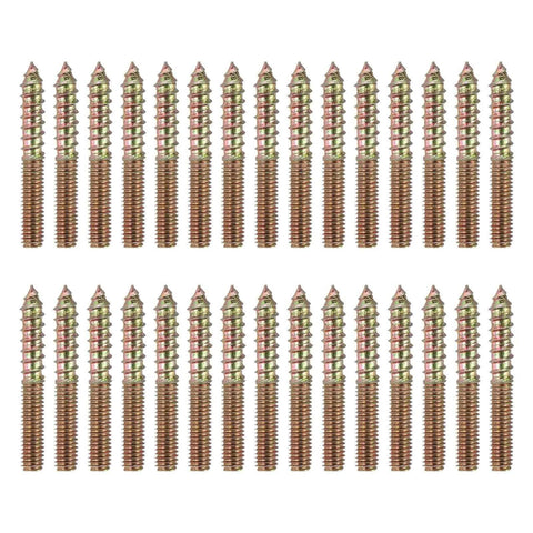 30 Pack M6x45 Hanger Bolts Double Headed Self-Tapping Wood Dowel Screws Carbon Steel Zinc Finish for wood joints, furniture legs.