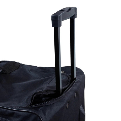 Soft Sided Rolling Duffel Bag 36 Inch Black With Heavy Duty Polyester Construction showing retractable hideaway handle