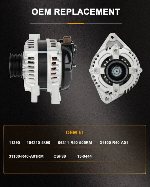 Premium Alternator Replacement For 2.4L Acura TSX 2009 To 2014 And Honda Accord 2008 To 2012 104210 5890 Compatible, side and front view