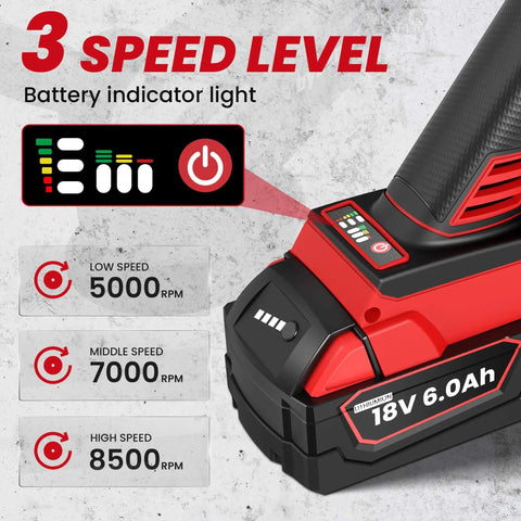 Cordless Four Point Five Inch Angle Grinder With Brushless Motor Three Speed Settings Up To 8500 RPM Spanner Included Compatible With Milwaukee 18V Battery Battery Not Included