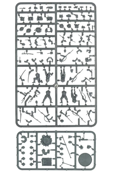 Japanese Army Infantry Platoon 28mm Plastic Miniatures sprue with unassembled World War II figures and weapons for Bolt Action war gaming.