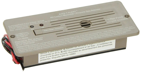 35 Series Dual LP CO Alarm Flush Mount Brown Finish Universal Fit For RVs And Homes, showing front view with wiring.