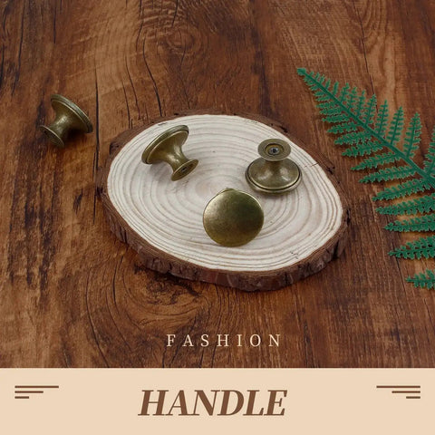 Brass Cabinet Knob Set Pack Of 12 With Mounting Screws Easy Install 1.18 Inch Round Drawer Knobs displayed on wood slab