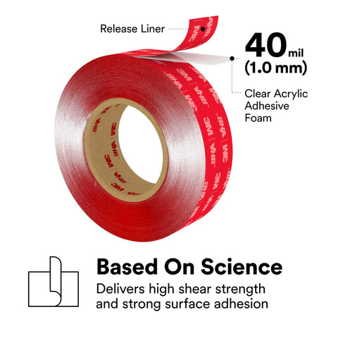 Heavy-Duty Clear Mounting Tape 3/4 in x 15 yd, 40 mil (0.040 in / 1.02 mm) Double-Sided Foam Adhesive roll with release liner