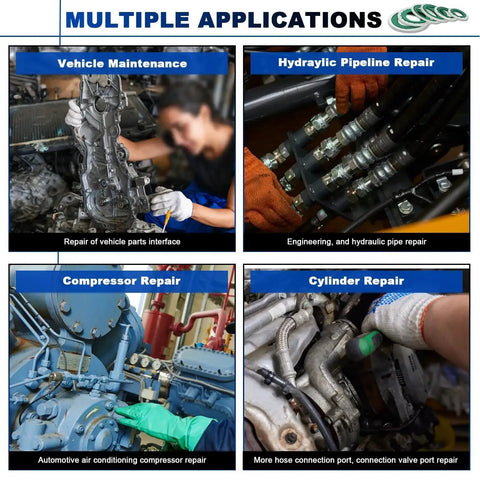 Multiple applications of 85 Piece Air Conditioning Compressor Bonded Seal Washers Set With 6 Sizes for AC System DIY Friendly Gasket Repairs