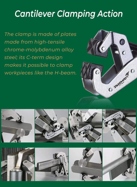 Deep Throat Welding And Fabricating C Clamp With T Handle, Heavy Duty Lever Clamp, showing cantilever arm design for clamping