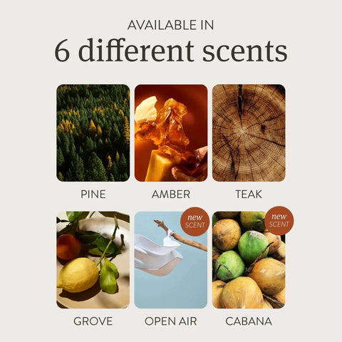 Stone Car Air Freshener With Metal Clip And Cabana Scent Starter Kit available in six scents including Cabana and Open Air.