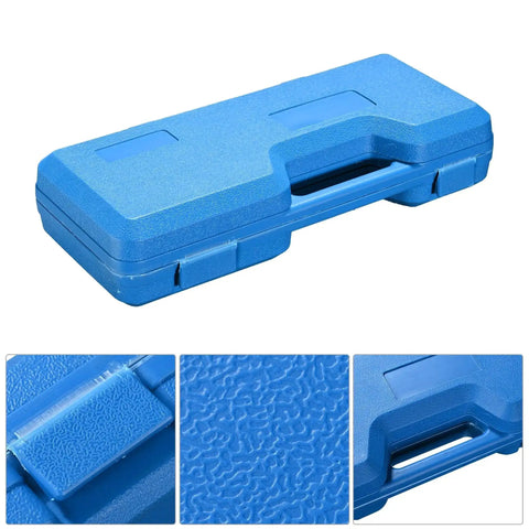 Blue carrying case for Pro Grade Knockout Hole Punch Set From Half Inch To Two Inch with close-up of textured handle and latch