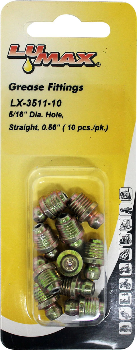 LUMAX grease fittings LX-3511-10, drive-type straight, 0.56" long for 5/16" hole, 10 pcs