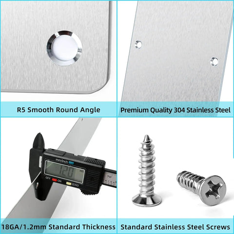 Close-up of 304 Stainless Steel Satin Finish Door Push Pull Handles Set showing smooth angle, screws, and 1.2mm thickness