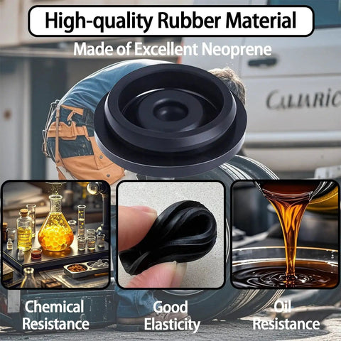 Close-up of Trailer Hub Cap Plugs Set For 1.98 Inch 2.44 Inch And 2.72 Inch Axle Caps Rubber Grease Plugs showing high-quality rubber and neoprene material.