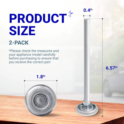 2-Pack 1.8 Inch Steel Garage Door Rollers With 7 Inch Stem, 10 Ball Sealed Bearings, size dimensions on display