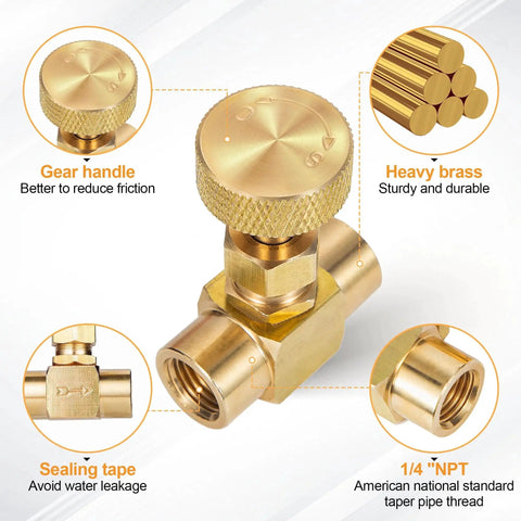 Heavy Duty Brass Instrument Needle Valve Replacement Set For Precise Flow Control One Quarter NPT Female To One Quarter NPT Female Connections Golden Finish Two Pieces Breezliy Built For Stable Leak Free Operation In Lab And Industrial Piping