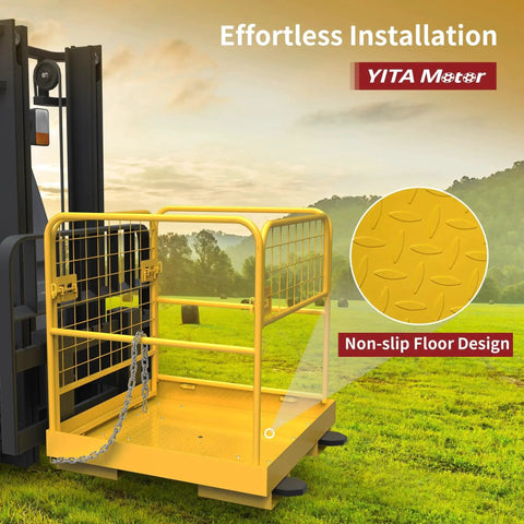 36x36 Forklift Safety Cage 1200 Lb Heavy Duty Collapsible Work Platform installed on forklift