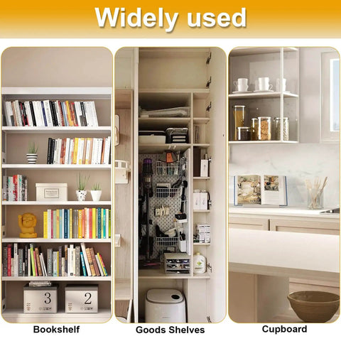 Bookshelf, goods shelves, and cupboard showcasing 2 In 1 Shelf Pin Jig And Hinge Jig Kit Pro Grade Aluminum Alloy Woodworking use cases.