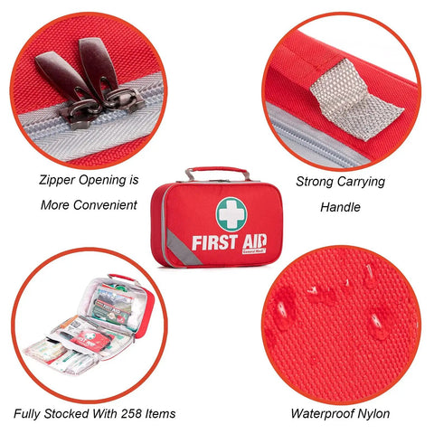 2 In 1 First Aid Kit Set With 215 Hospital Grade Items Plus 43 Piece Mini Kit Waterproof Nylon Zipper Handle Details