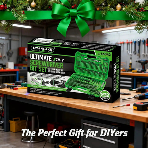 232-Piece Ultimate Screwdriver Bit Set For Impact Drivers And Wrenches With Cr-V Steel on a workshop table