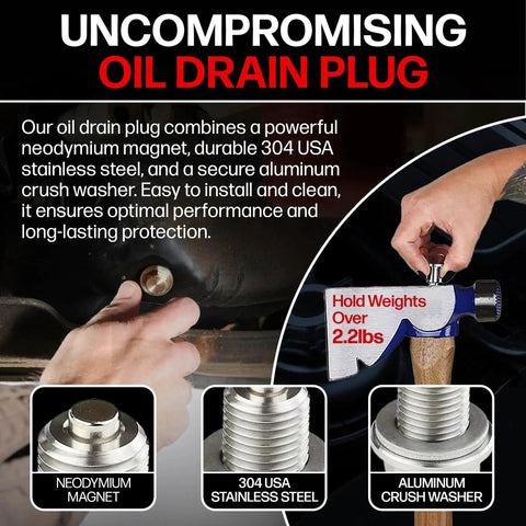 Magnetic Engine Oil Drain Plug M14x1.5 With High Temperature Neodymium Magnet Stainless Steel Construction Made In USA in use