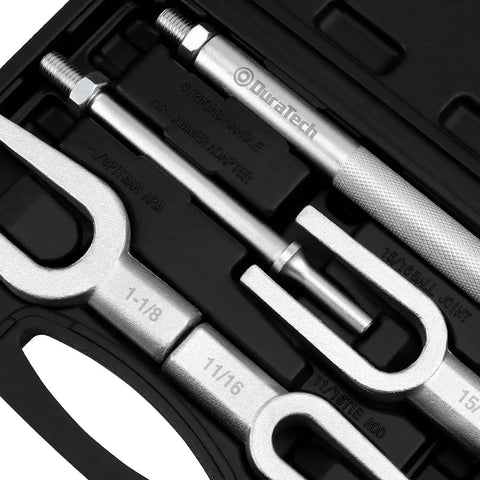 5-Piece Ball Joint Separator Set With Pickle Forks For Cars And Light Trucks in black case, close-up of steel forks and handles