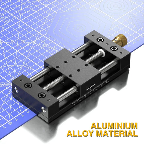 Workhorse 75mm Manual Linear Stage With Sliding Table And Rail Guide, Aluminum Alloy Frame, Anti Backlash Nut, on blue grid mat