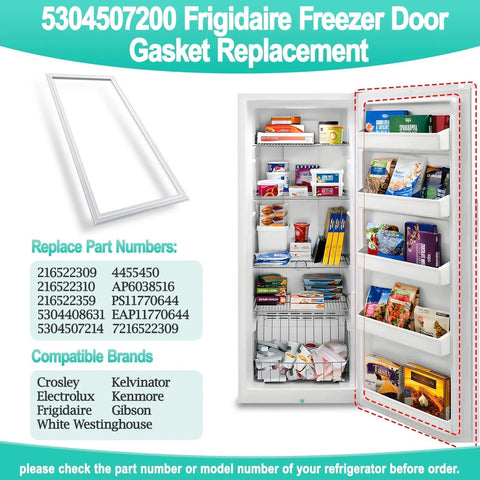 Upgraded 5304507200 Refrigerator Door Gasket For Frigidaire Kenmore Freezers, shown next to fridge interior view.