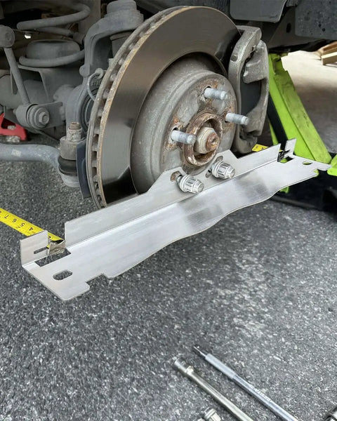 Heavy Duty Toe Alignment Tool Plates With Tape Measures Stainless Steel Wheel Alignment Plate Upgrade installed on wheel