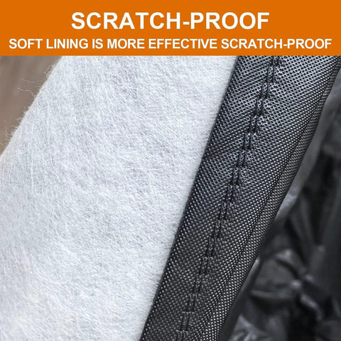 Close-up of soft lining of All Weather Heavy Duty SUV Car Cover With Zipper For Outdoor Snow Sun UV Waterproof exterior protection.