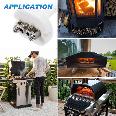 K Type ceramic kiln thermocouple sensor probe, 4-inch length with 3.3 ft wire for high-temp furnaces
Wood-burning stove with glass door and glowing flames
Outdoor barbecue grill with person cooking on patio
Outdoor hooded grill with glowing embers on deck
Portable charcoal grill with lid open and hot coals
