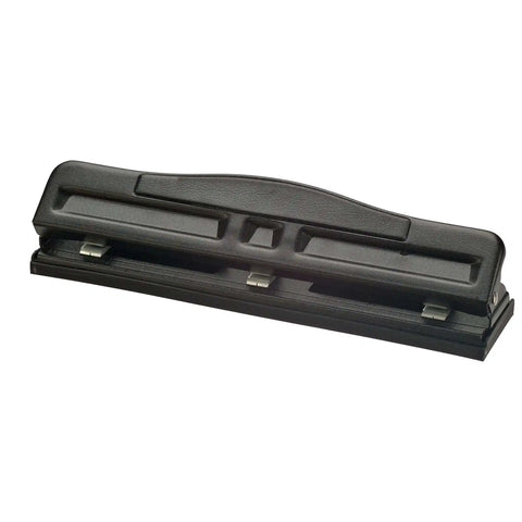 Adjustable Two To Three Hole Punch With Padded Handle 11 Sheet Capacity black office paper punch, front view