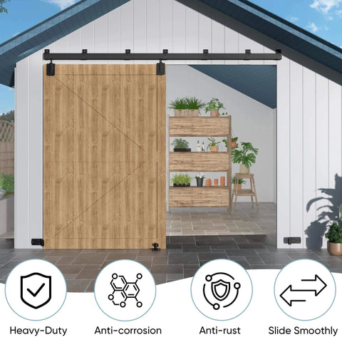 Beefed Up Heavy Duty Exterior Barn Door Hardware Kit For Outdoor Use 12 Foot Box Rail Sliding Track System For One Door