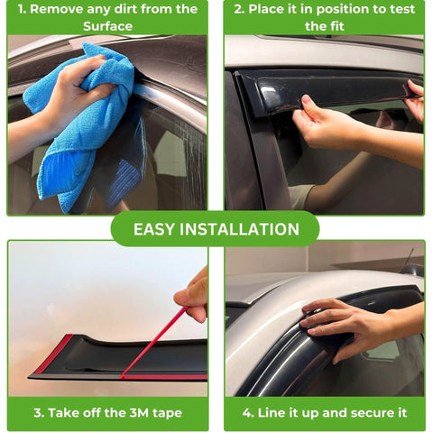 Installation guide showing steps for Out Channel Window Visors For 2016 2017 2018 2019 2020 2021 Honda Civic Sedan.
