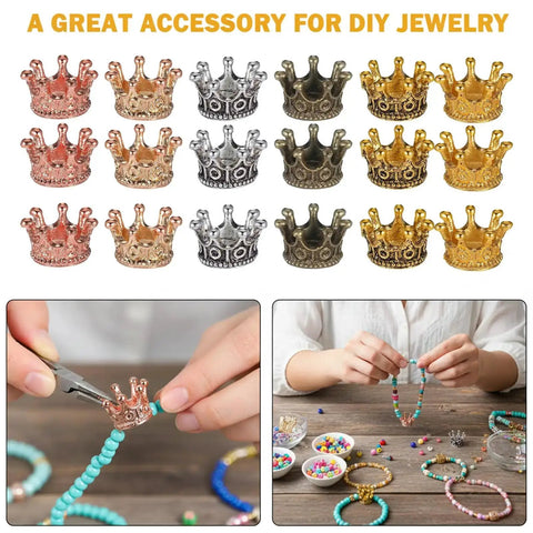 30 Pieces Mini Crown Charms Set For Crafters Mixed Color Vintage 3D Alloy King Crowns Beads Large Hole Spacer Beads For DIY Jewelry