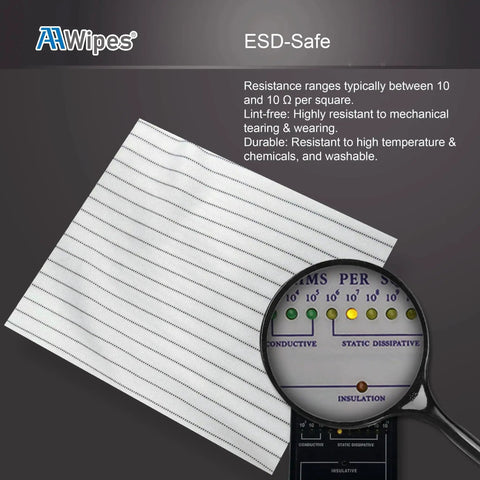 Cleanroom Wipe Cloths ESD Safe Polyester 6x6 Inch Lint Free 100 Pack showing ESD resistance and durability
