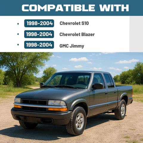 Front view of a Chevy S10 compatible with Dash Radio Bezel Cover Black ABS For 1998 To 2004 Chevy S10 Blazer GMC Jimmy