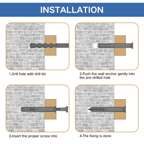 Step-by-step guide for installing 142 Piece Drywall Anchors And Screws Kit With 5 Different Sizes For Lightweight Mounting In Drywall.