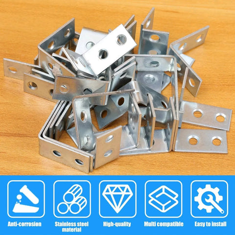 Image of 10 Pcs 4 Hole 90 Degree Corner Braces L Shaped Steel Brackets For Shelves Chairs Drawers And Cabinets Heavy Duty Right Angle