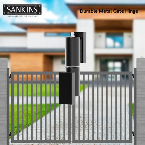Heavy Duty 5 Inch Weld On Gate Hinges 450lbs Capacity For Outdoor Gates And Trailers Barrel Hinges For Driveway Fences Durable Steel Construction Easy Install 2 Pack By SANKINS installed on modern driveway gate