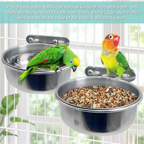 Stainless Steel Bird Bowl Set With Clamp Holder Food And Water Dishes For Parrots Cockatiels Pigeons Conures Budgies And African Greys Two Pack