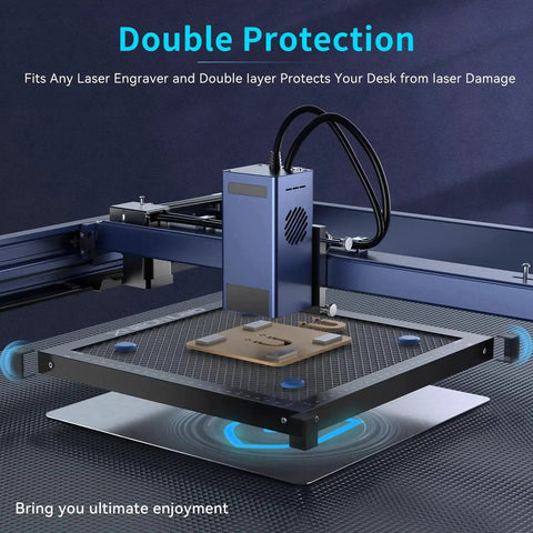 Honeycomb Laser Bed 400x400mm Working Table With Aluminum Panel beneath engraver for heat and smoke management