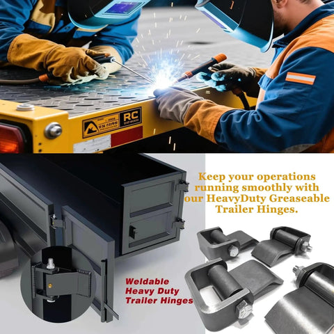 Heavy Duty Weld On Trailer Hinges For Dump Trailers And Truck Gates With Beefed Up Greaseable Strap Style Short Leaf In Large 5 3 8 Inch By 4 Inch Size 4 Pack 2000 Pound Load Capacity For Durable Doors And Gates