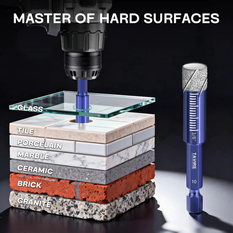 Pro Grade Dry Diamond Drill Bit Set For Porcelain Tile Glass Ceramic Stone And Concrete with visible materials and bits