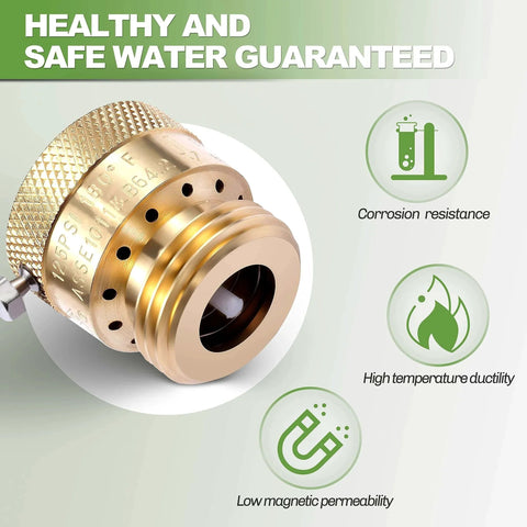 Close-up of a brass 2 Pack Brass 3/4 Inch GHT Hose Bibb Connector Backflow Preventer Vacuum Breaker with corrosion resistance.