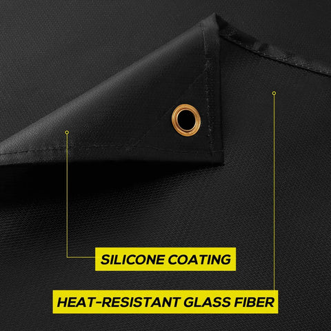Close-up of 4x6ft Silicone Coated Fiberglass Welding Blanket Fireproof And Fire Retardant Beefed Up Heavy Duty Heat Shield with grommet