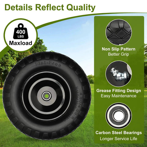 Upgraded 16 Inch Flat Free Wheelbarrow Wheels And Tires With 4.80 4.00 8 Solid Tires And 5/8 And 3/4 Bearings front view
